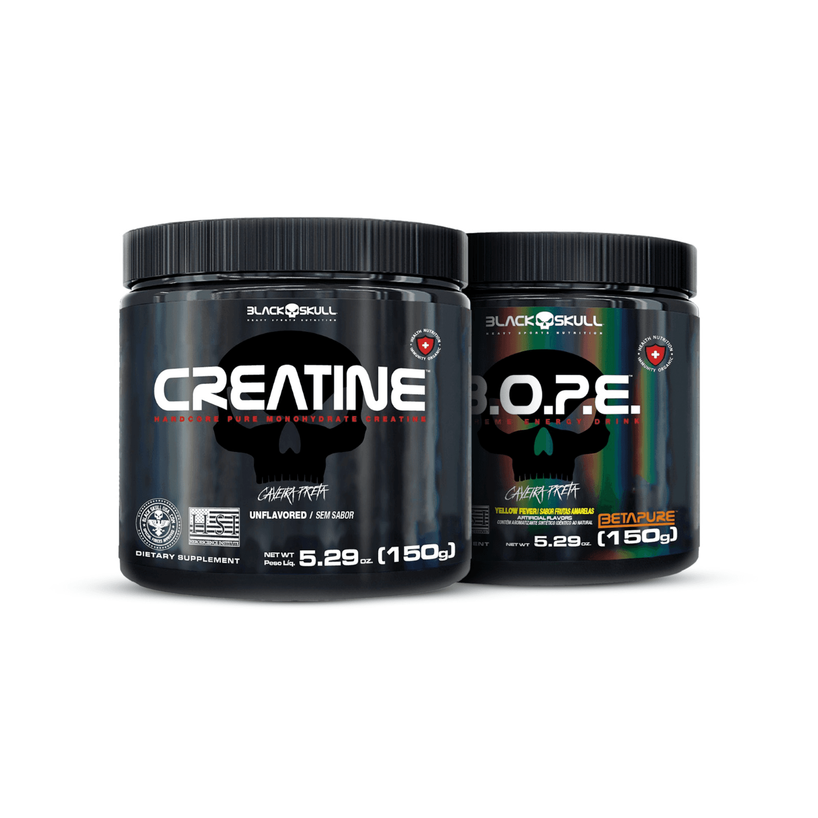 Combo Creatina (150g) + Pré Treino BOPE (150g) – BLACK SKULL